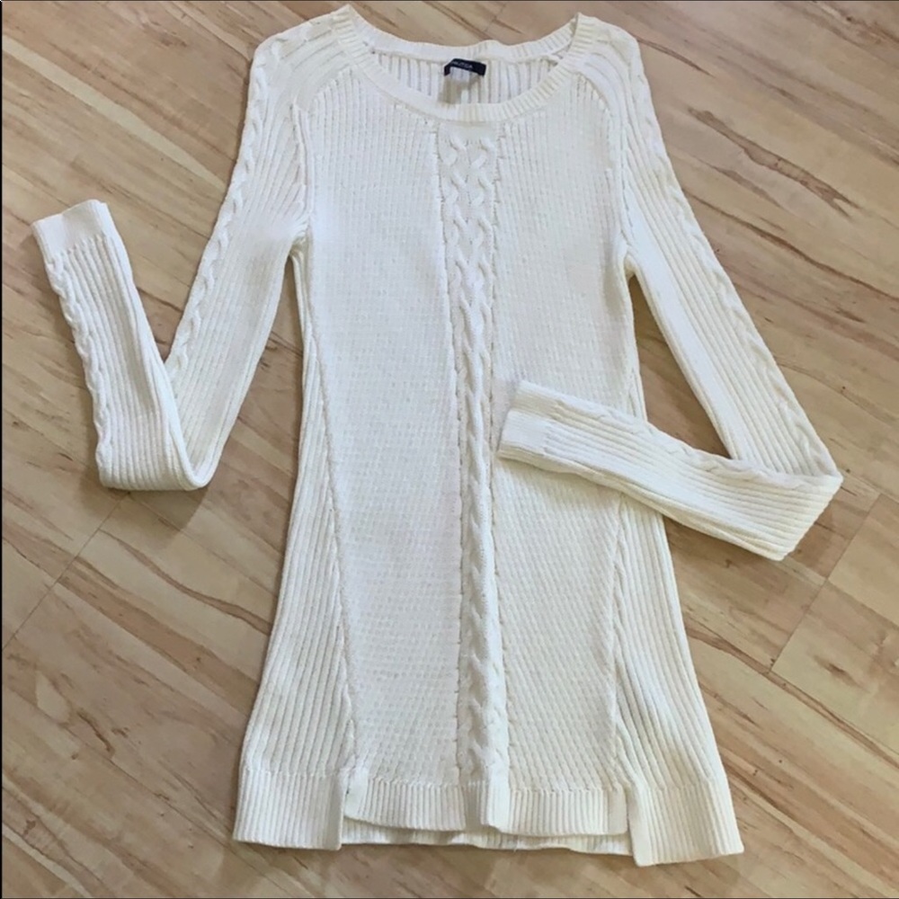 Nautica, cable knit, white, sweater dress.
